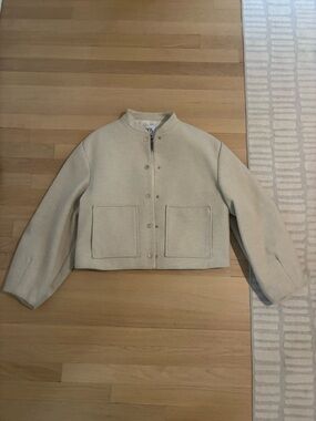 Zara Cream Collarless Cropped Jacket